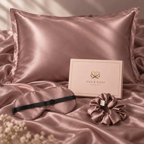 Gift set FOR HER | 50x70 25 momme silk pillowcase | sleep mask | hair scrunchie | dark ash rose color | luxury box