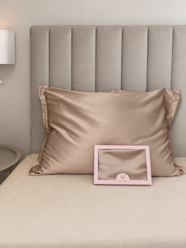 100% Mulberry silk pillowcase JANE  | Dark beige Oxford | 30 momme density Silk